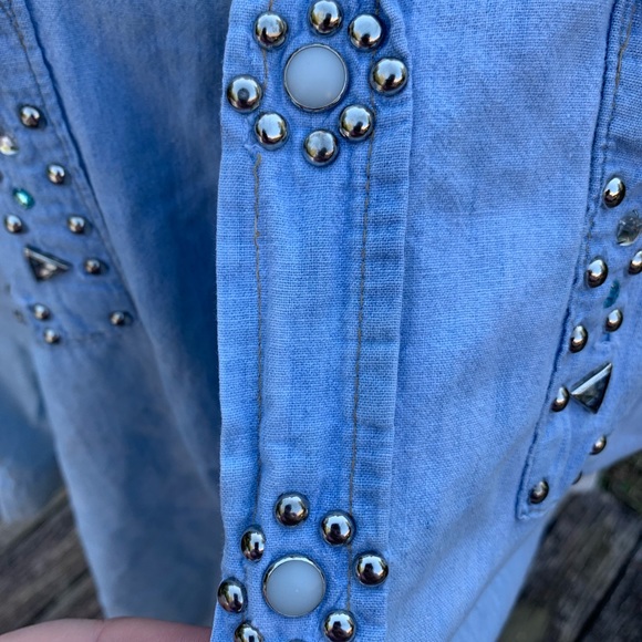 Vintage Denim Rhinestone Bedazzled Snap Up Shirt - Picture 7 of 16